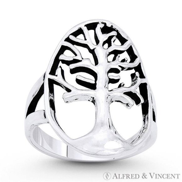 Tree-of-Life Etz Chaim Charm Splitshank Ring in .925 Sterling Silver - Size 7 - Picture 1 of 1